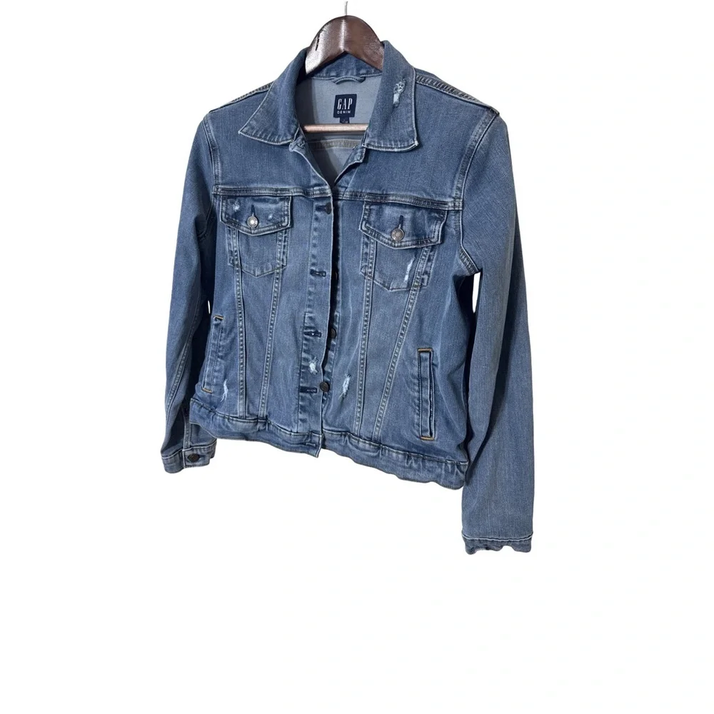 GAP Women's Blue Denim Jacket with Stretch, Size Large - Picture 2 of 6